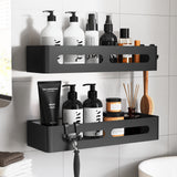 Corner Shower Caddy - 2 Pack, Adhesive Shower Organizers, Rustproof Stainless Steel Shower Shelves with 8 Hooks, No Drilling Bathroom Organizers and Storage Racks, Space-Saving, Black