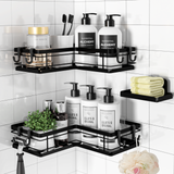 Corner Shower Caddy - 2 Pack, Adhesive Shower Organizers, Rustproof Stainless Steel Shower Shelves with 8 Hooks, No Drilling Bathroom Organizers and Storage Racks, Space-Saving, Black